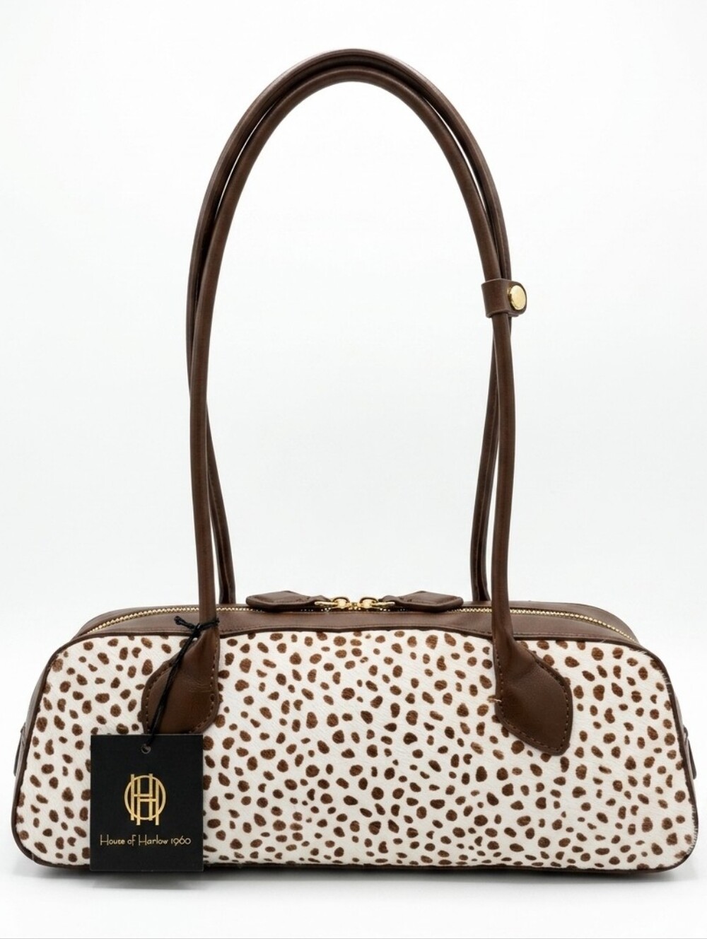 House of Harlow 1960 Genuine Calf Hair Spotted Satchel Bag /Gold Hardware - NWT